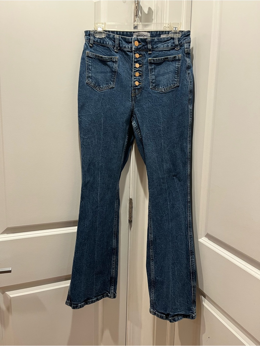 New Look Dark Blue High-Rise Button-Fly Flare Jeans